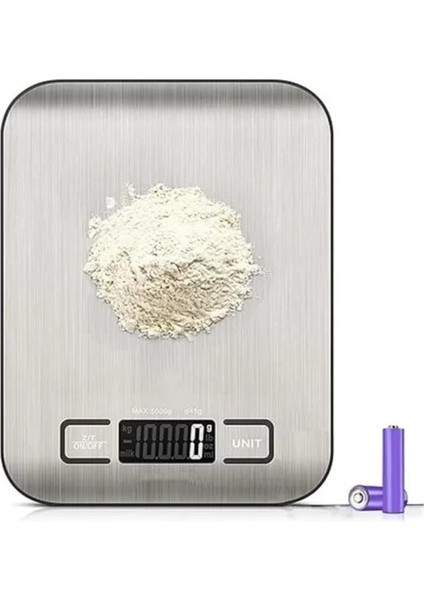 Paslanmaz Çelik Dijital Mutfak Terazisi, 5 kg Hassas Tartım, Renkli ve Şık Tasarım