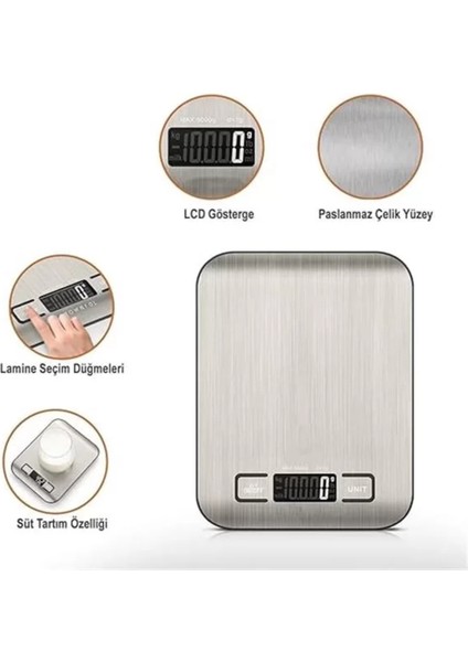 Paslanmaz Çelik Dijital Mutfak Terazisi, 5 kg Hassas Tartım, Renkli ve Şık Tasarım modelleri