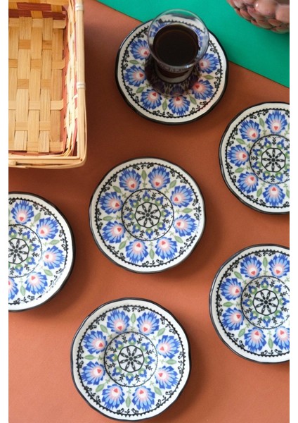 Mavi 12 cm 6'lı Porselen Çay Tabağı Takımı, Şık ve Zarif Tasarım modelleri