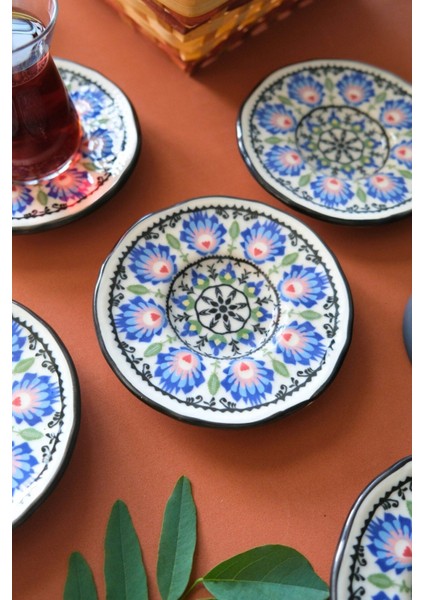 Mavi 12 cm 6'lı Porselen Çay Tabağı Takımı, Şık ve Zarif Tasarım