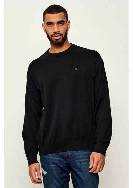 Calvın Kleın Erkek Marka Logo Nakışlı Yuvarlak Yaka Şık Görünüşlü Günlük Kullanıma Uygun Siyah Kazak LV04RC309G Ub1
