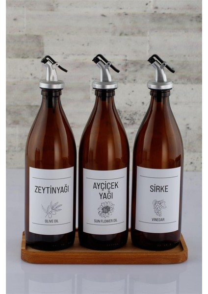 3'lü Cam Set, 500 Ml, Sızdırmaz Yağlık ve Sosluk, Stand ve Çeşitli Etiket Seçenekleri