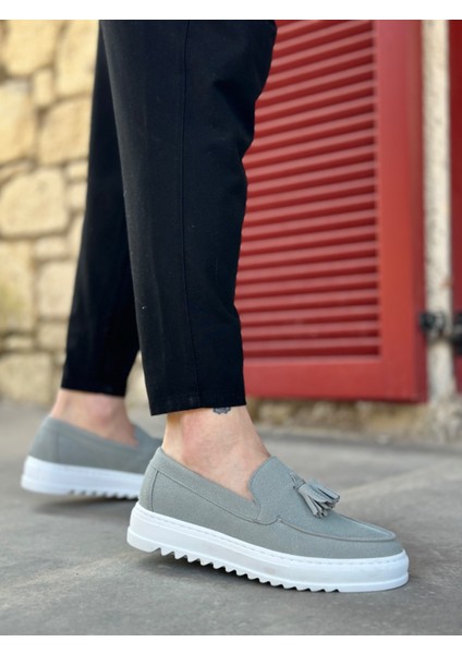 ET0154 Bağcıksız Yüksek Taban Gri Süet Püsküllü Erkek Ayakkabı modelleri