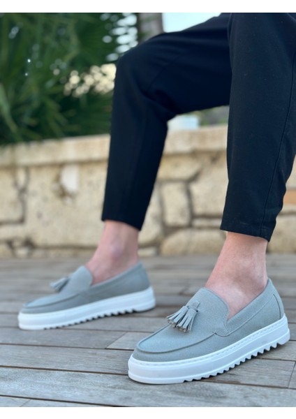 ET0154 Bağcıksız Yüksek Taban Gri Süet Püsküllü Erkek Ayakkabı fırsatları