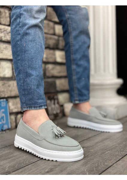ET0154 Bağcıksız Yüksek Taban Gri Süet Püsküllü Erkek Ayakkabı indirimleri