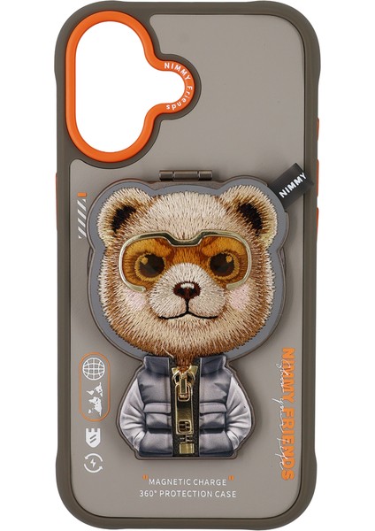 iPhone 17 Uyumlu Magsafe Stant Özellikli 3D Gözlük Fermuar Bear Detaylı Cool Cute 2.0 Kılıf 11A