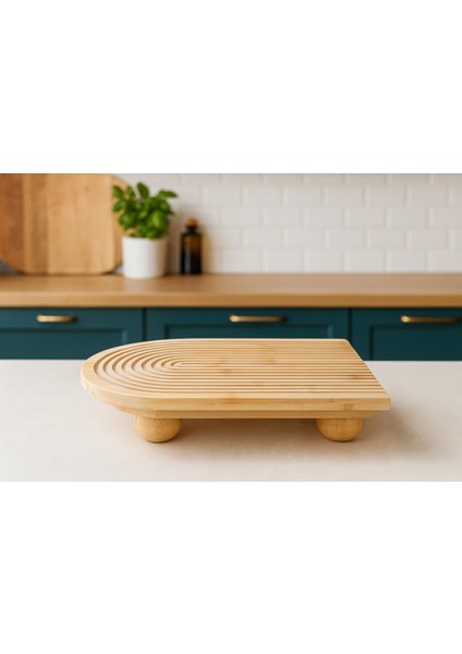Bambu Dekoratif Top Ayaklı Sunum Tabağı, Servis Tabağı, (23 x 33 Cm)