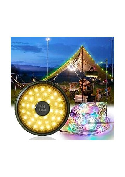 Şarjlı 10 Metre Ledli Şarj Göstergeli 8 Işık Modlu Hareketli ve Flaşör Modlu Kamp Lambası LED Işık fırsatları