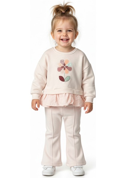 Kız Bebek Kışlık Müslin Detaylı Çiçek Nakışlı Takım