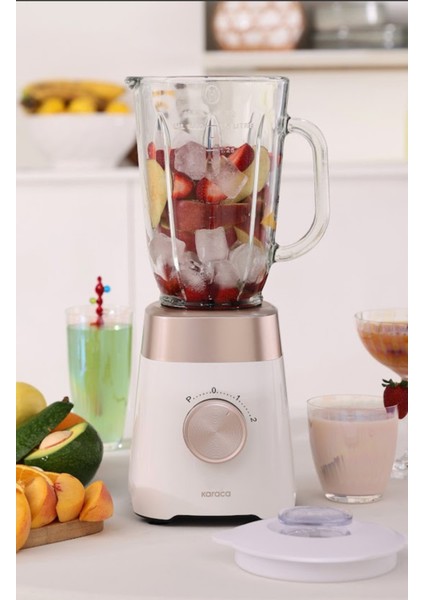 Paslanmaz Çelik Bıçaklar ile Buz Kırıcı ve 1,5 L Cam Sürahili Smoothie Blender Krem