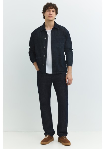 Regular Fit Worker Stil Rinse Koyu Indigo Erkek Jean Ceket