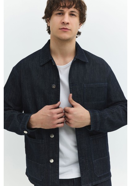 Regular Fit Worker Stil Rinse Koyu Indigo Erkek Jean Ceket fiyatları