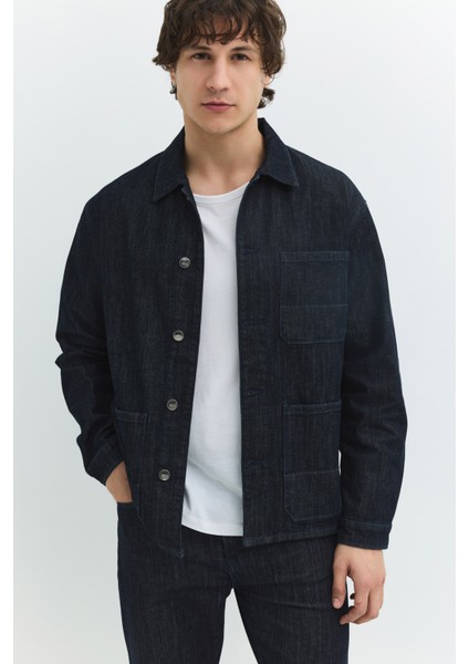 Regular Fit Worker Stil Rinse Koyu Indigo Erkek Jean Ceket modelleri