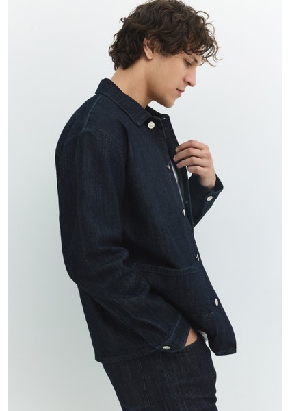 Regular Fit Worker Stil Rinse Koyu Indigo Erkek Jean Ceket fırsatları