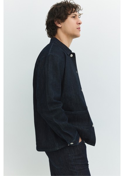 Regular Fit Worker Stil Rinse Koyu Indigo Erkek Jean Ceket indirimleri