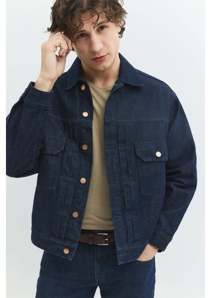Rahat Fit Klasik Piliseli Koyu Indigo Erkek Jean Ceket modelleri