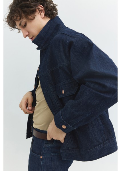Rahat Fit Klasik Piliseli Koyu Indigo Erkek Jean Ceket fırsatları
