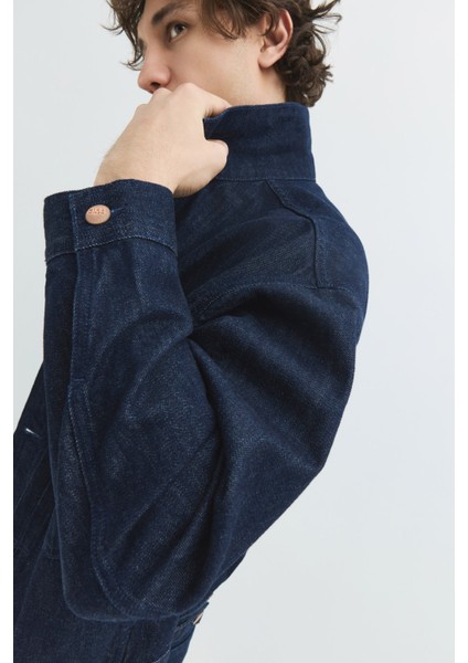 Rahat Fit Klasik Piliseli Koyu Indigo Erkek Jean Ceket indirimleri