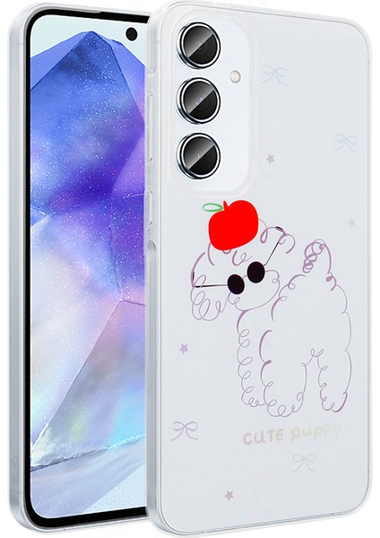 Galaxy A55 Kılıf Şeffaf Figürlü Zore Folk Sert Kapak - Sevimli Köpek
