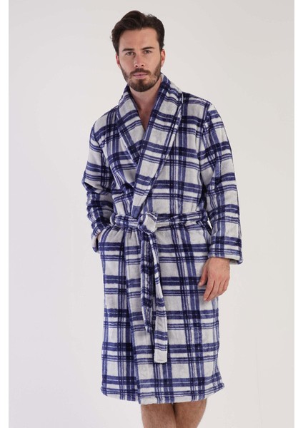 Erkek Indigo Renk Welsoft Uzun Kollu Kuşaklı Cepli Sabahlık C5T7N0303