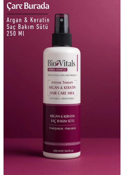 Biovitals - Argan & Keratin Saç Bakım Sütü 250 ml (Yumuşaklık & Parlaklık)