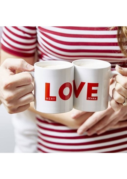 Kişiye Özel Sevgi Dolu Kupa Çift Seti, Mutluluk ve Sevgi Teması