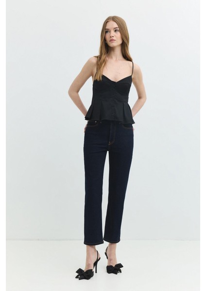 Regular Straight Fit Koyu Indigo Kadın Jean Pantolon