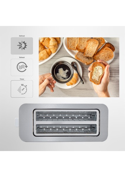 Dijital Ekmek Kızartma Makinesi, Yeniden Isıtma, Buz Çözme, 1400W, Beyaz