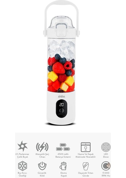 Taşınabilir 700ML Smoothie Blender, Manyetik Çelik Bıçak, Şarjlı ve Renkli