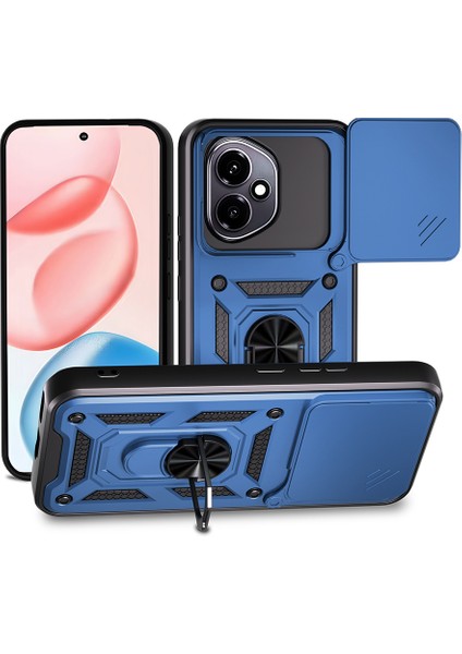 Honor 400 Kılıf Magnetik Standlı Kamera Korumalı Zore Sürgülü Vega Kapak - Mavi