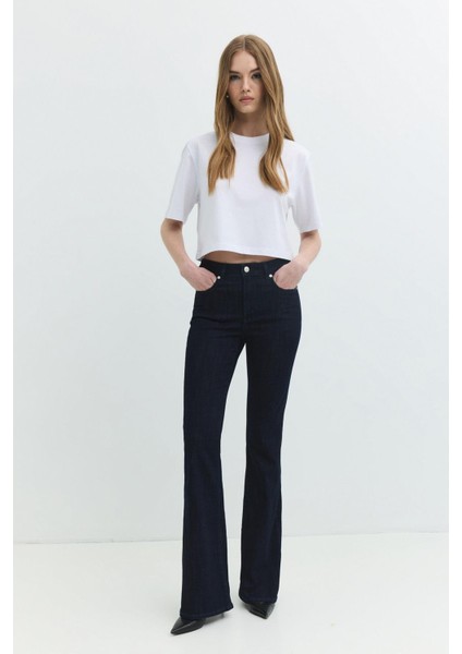Slim Flare Fit Long Rinse Koyu Indigo Kadın Jean Pantolon
