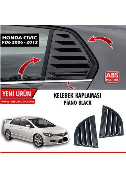 Honda Civic Fd6 2006-2011 Uyumlu Kelebek Cam Izgarası Kelebek Cam Vizörü Havalandırma Sağ Sol Takım Parlak Siyah