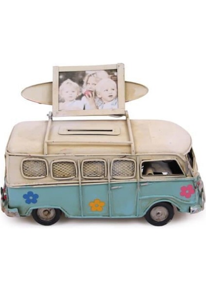 Metal Minibüs Çerçeveli ve Kumbaralı Dekoratif Hediye