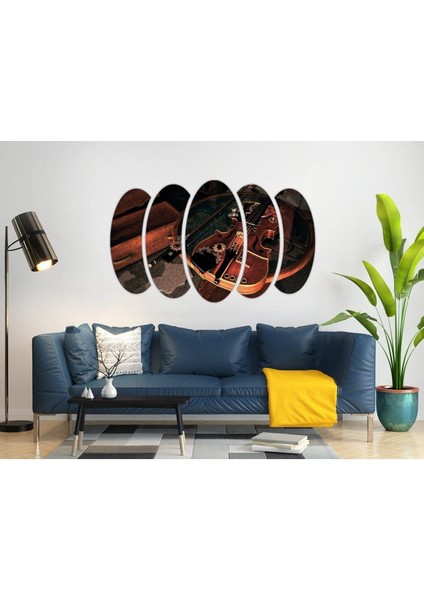 Yeşil Mdf Keman Tablo, Müzik Aleti Dekoru, 1400 Model