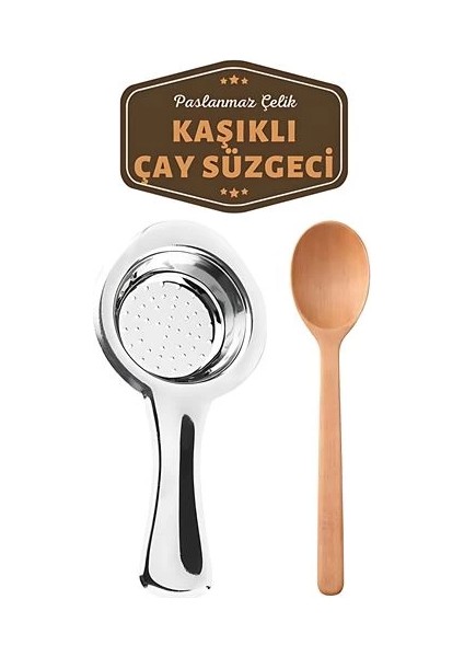 Bfs Homecare Paslanmaz Metal Çay Süzgeci Ahşap Kaşık Seti