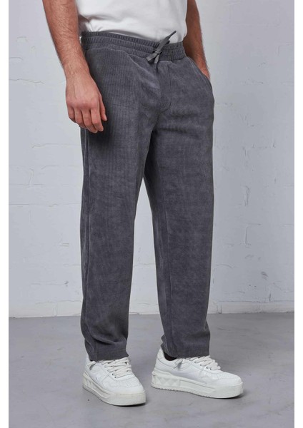 Erkek Slim Fit Fitilli Beli Lastikli Pantolon Füme fiyatları