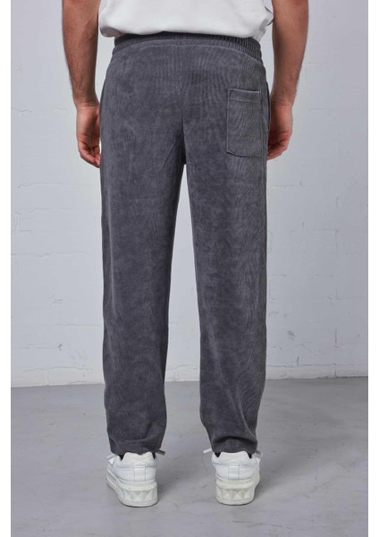 Erkek Slim Fit Fitilli Beli Lastikli Pantolon Füme modelleri