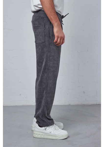 Erkek Slim Fit Fitilli Beli Lastikli Pantolon Füme fırsatları