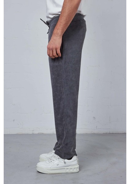 Erkek Slim Fit Fitilli Beli Lastikli Pantolon Füme indirimleri