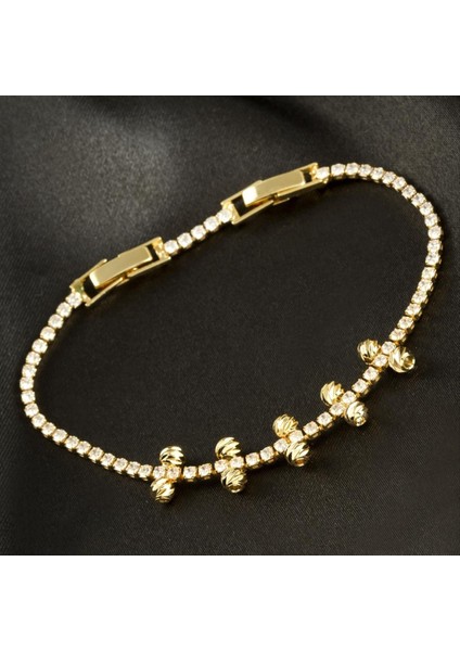 Msa-Shop Ince Yuvarlak Tamtur Zirkon Taşlı Lüks Kararmaz Bileklik-Sarı fiyatları