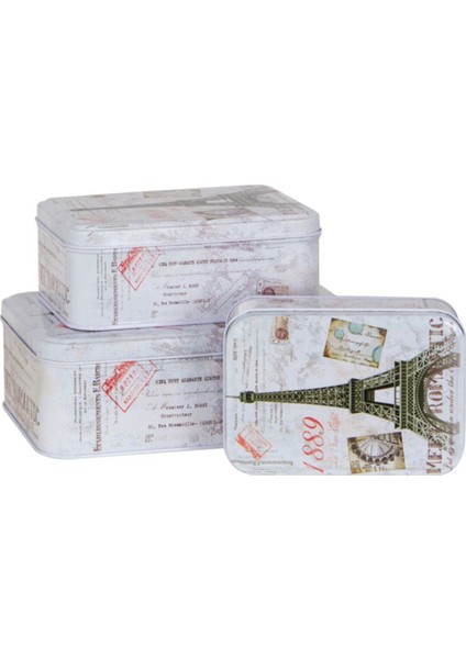 3'lü Metal Saklama Kutusu Seti, Şık ve Dayanıklı Dekoratif Depolama Çözümü