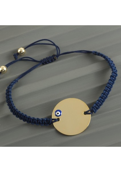 Msa-Shop Yuvarlak Isim Yazılabilir Boş Plaka Örgülü Bileklik-Siyah