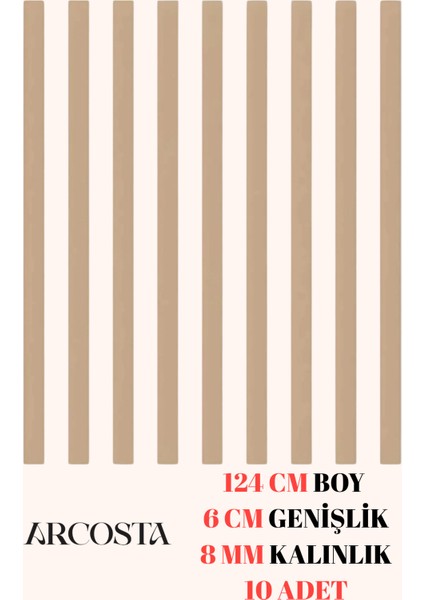 Ham Mdf Iskandinav Duvar Çıtası 8 mm Kalınlık 124 cm Uzunluk 6 cm Genişlik ( 10 Adet )