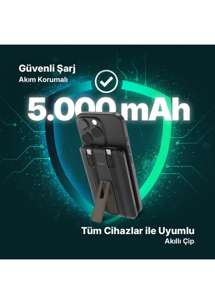 Recharger M 5.000MAH Magsafe Uyumlu Pd 20W Lightning ve Usb-C Dahili Kablolu Stantlı 2BB236S modelleri