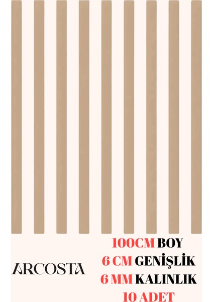 Ham Mdf Iskandinav Duvar Çıtası 6 mm Kalınlık 100 cm Uzunluk 6 cm Genişlik ( 10 Adet )