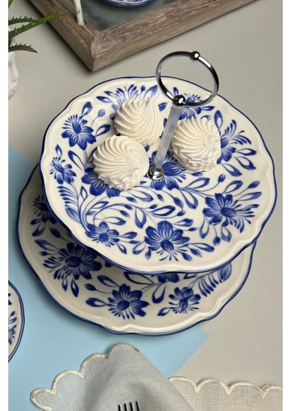 Çok Renkli Porselen Katlı Kurabiye Saklama Kabı (21CM ve 26CM)