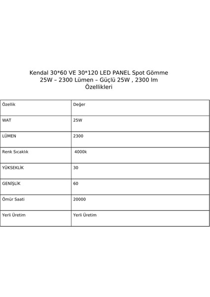 GDL415 - 30*60 LED Panel Spot Gömme 25W – 2300 Lümen fiyatları