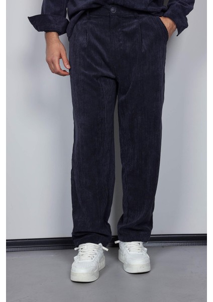 Erkek Kadife Dokulu Baggy Fit Pantolon Lacivert fiyatları