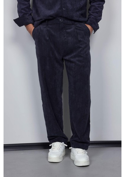 Erkek Kadife Dokulu Baggy Fit Pantolon Lacivert modelleri
