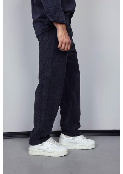 Erkek Kadife Dokulu Baggy Fit Pantolon Lacivert fırsatları